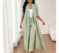 Completo da donna elegante, casual, adatto per pendolarismo, vacanze, semplice, composto da cardigan lungo monocolore e pantaloni a gamba dritta morbidi, set di due pezzi adatto per tutte le stagioni 