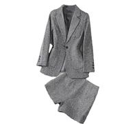 Completo da donna giacca corta due pezzi set primavera autunno plaid blazer pantaloni elegante set, grigio, L