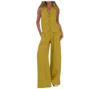 Completo da donna in 2 pezzi in cotone casual con gilet e pantaloni completi con bottoni senza maniche camicia e pantaloni dritti a gamba larga tasche blazer completo estivo abbinato da