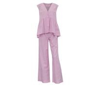 Completo da donna in cotone e lino, 2 pezzi, casual, senza maniche, blazer, gilet, pantaloni a gamba larga, set da lavoro a 2 pezzi, blazer estivo, set coordinato, abbigliamento lounge per lavoro