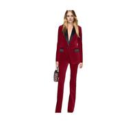 Completo da donna in velluto, 2 pezzi, elegante, con giacca e pantaloni, con un bottone, per ufficio e lavoro, Rosso, XL