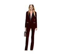 Completo da donna in velluto, 2 pezzi, elegante, da ufficio, con giacca e pantaloni, set con un bottone, completo da lavoro, Borgogna, L