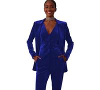 Completo da donna in velluto, 3 pezzi, con risvolto a punta, abbigliamento alla moda, casual, feste, matrimoni, blazer, giacca, gilet, pantaloni, Blu reale, S