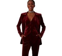 Completo da donna in velluto, 3 pezzi, con risvolto a punta, abbigliamento alla moda, casual, feste, matrimoni, blazer, giacca, gilet, pantaloni, Borgogna, L