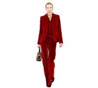 Completo da donna in velluto 3 pezzi da lavoro, giacca e pantaloni da ufficio, elegante per matrimoni e feste, Rosso, XL