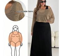 Completo da donna taglia grande, composto da blusa bianca a maniche lunghe leggera e traspirante per protezione solare e abito lungo nero senza maniche, stile casual e comodo per primavera ed estate, 