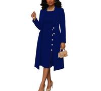 Completo Da Lavoro Da Donna Set Di 2 Pezzi Elegante Blazer Lungo E Abito Midi Aderente Con Spacco Laterale E Bottoni Set Coordinato Per Ufficio Lavoro Festa Formale Blu Royal L