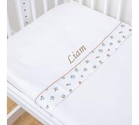 Completo da lenzuoli Personalizzati Ricamati con il nome dei bebè - Completo 3 Pezzi (Lenzuolo sotto + Lenzuolo + Federa per Cuscino) - Fiori Blu - Culla 60x120 cm