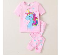 Completo da notte per ragazze composto da 2 pezzi - una maglietta a maniche corte con grafica di unicorno e pantaloni, colore rosa chiaro 6Y,7Y,4Y,5YFumettoTessuto in maglia