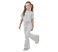 Completo da ragazza elegante e confortevole per tutti i giorni, la scuola e il tempo libero, top a maniche corte con pantaloni lunghi, adatto alle stagioni primaverili ed estive
