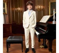 Completo da ragazzo in stile nuovo, abito da cerimonia, outfit per performance al piano, abito da paggetto per matrimoni, set a 3 pezzi a quadri: giacca + pantaloni + papillon 7Y,9Y,10Y,4Y,5Y,14Y,2-3Y