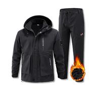 Completo Da Sci Da Uomo In Due Pezzi, Completo Da Sci Con Cappuccio Resistente All'usura Antivento Caldo Da Uomo Set Da 2 Pezzi, Abbigliamento Da Alpinismo Impermeabile Ampio Moda(Black,4XL)