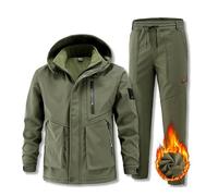 Completo Da Sci Da Uomo In Due Pezzi, Completo Da Sci Con Cappuccio Resistente All'usura Antivento Caldo Da Uomo Set Da 2 Pezzi, Abbigliamento Da Alpinismo Impermeabile Ampio Moda(Green,M)