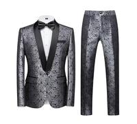 Completo da smoking da uomo in due pezzi jacquard Paisley monopetto giacca elegante cappotto e pantaloni set da ballo abiti da cena di nozze, Argento, 4XL