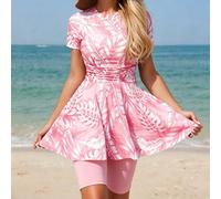 Completo da spiaggia da donna estivo stile Medio Oriente con abito a maniche corte con stampa floreale e pantaloni tinta unita, 2 pezzi, outfit da bagno da vacanza L,M,S,XL,XXLStampa CasualePoliammide