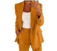 Completo da Ufficio Completo Estivo da Donna 2 Pezzi Giacca Formale con Bottoni e Risvolto Pantaloni Eleganti Maniche Lunghe Ideale per Ufficio e Cerimonie Set Due Pezzi in Tinta Unita (A02-Orange, M)