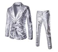 Completo da uomo 2026 a due pezzi con top e pantaloni, per uso quotidiano e occasioni speciali, un outfit facile da abbinare, una morbida finitura stagionale, rilassato per tutta la stagione, Argento