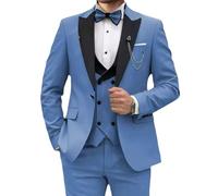 Completo da Uomo 3 Pezzi Slim Fit con Revers a Lancia, Smoking con Un Bottone, Giacca da Smoking, Gilet, Pantaloni, Taglie Forti, Completo Matrimonio, Ballo di fine Anno, Grigio Blu, Taglia Media
