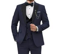 Completo da Uomo 3 Pezzi Slim Fit con Revers a Lancia, Smoking con Un Bottone, Giacca da Smoking, Gilet e Pantaloni, Taglie Forti, Completo Matrimonio, Ballo di fine Anno, Blu Navy, Taglia 7XL