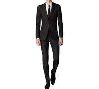 Completo da uomo 3 pezzi Slim Fit Groomsmen Business giacca gilet pantaloni tinta unita smoking set per abiti da sposa, Nero , M