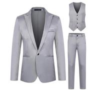 Completo da uomo 3 pezzi Slim Fit monopetto giacca gilet pantaloni blazer set casual business party abiti da matrimonio, E# Grigio, 3XL