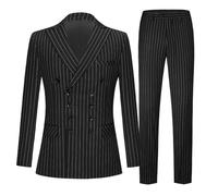 Completo da uomo a righe in 2 pezzi vintage doppio petto smoking tailcoat e pantaloni slim fit, Nero , XXL