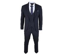 Completo Da Uomo Blu Navy A Quadri 3 Pezzi Fit Su Misura Cerimonia