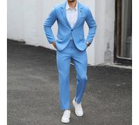 Completo da uomo casual business di colore unito, con design delle tasche e della cintura, adatto per il pendolarismo quotidiano, l'ambiente di lavoro rilassato o occasioni semi-formali, anche un rega