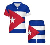 Completo da Uomo Composto da Polo E Pantaloncini con Stampa della Bandiera della Repubblica di Cuba Ideale per L'Estate Abbigliamento Sportivo Casual alla Moda Outfit Corti da Uomo