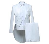 Completo da Uomo con Frac, Smoking, 2 Pezzi, vestibilità Slim, Stile Vintage, Formale, con Revers a Lancia, Lungo Frac, Costume da Mago, Musicista, Coro, Bianco, Taglia 3XL