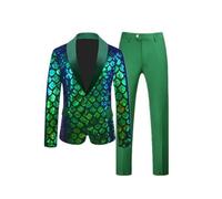 Completo da uomo con paillettes, set da 2 pezzi, per matrimoni, balli, feste, palcoscenico, giacca e pantaloni slim, C, L