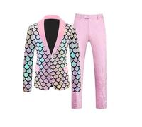 Completo da uomo con paillettes, set da 2 pezzi, per matrimoni, balli, feste, palcoscenico, giacca e pantaloni slim, DD, L
