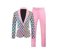 Completo da uomo con paillettes, set da 2 pezzi, per matrimoni, balli, feste, palcoscenico, giacca e pantaloni slim, D, L