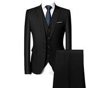Completo da uomo di lusso, 3 pezzi, slim fit, 2 bottoni, blazer tinta unita, set casual, per feste, matrimoni, giacca, gilet e pantaloni, set (nero, 3XL)