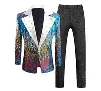 Completo da uomo di lusso con paillettes, blazer e pantaloni, per balli, matrimoni, feste, palcoscenico, discoteca, performance, B, S