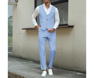 Completo da uomo elegante e formale, composto da gilet con bottoni, blazer e pantaloni sartoriali. Set da 2 pezzi in tinta azzurro chiaro, stile "Nightmare Before Christmas", adatto per cerimonie e oc