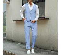 Completo da uomo elegante e formale, composto da gilet con bottoni, giacca e pantaloni sartoriali. Set da 2 pezzi in tinta azzurro chiaro, stile "Nightmare Before Christmas", pantaloni azzurro chiaro,