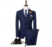 Completo da uomo Furuyal, 3 pezzi, set elegante in tinta unita, slim fit, adatto per cerimonie, blazer a doppio petto, gilet e pantaloni, per eventi aziendali, feste, matrimoni, colore blu navy, tagli