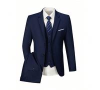 Completo da uomo Furuyal a 3 pezzi, elegante, in tinta unita, monopetto, slim fit, con giacca, gilet e pantaloni, cravatta, adatto per lavoro, matrimonio, cerimonie, colore blu navy, taglie dalla XS a