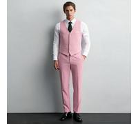 Completo da uomo Furuyal a 3 pezzi, elegante tinta unita, taglio slim, set da gentiluomo con gilet, pantaloni e cravatta, adatto per affari, matrimoni, feste, balli, ecc., colore rosa, taglia da XS a 