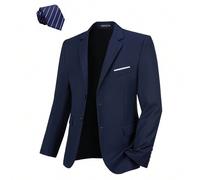 Completo da uomo Furuyal, giacca blazer elegante tinta unita, con cravatta, maniche lunghe, slim fit, adatto per viaggi, matrimoni, eventi aziendali, Festa dell'indipendenza, colore blu navy, taglie d