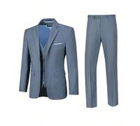 Completo da uomo Furuyal, in stile gentiluomo, semplice, slim fit, monopetto, 3 pezzi, giacca, panciotto, pantaloni, adatto per matrimoni, feste, viaggi, in blu jeans, taglie da XS a 3XL L,M,S,XL,XS,X