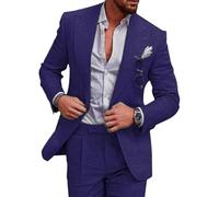 Completo da uomo in 2 pezzi, in lino, con bottone singolo, tinta unita, giacca e pantaloni, adatto per matrimoni, testimoni dello sposo, ballo di fine anno, ritorno a casa, Blu scuro, 3XL