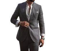 Completo da uomo in 2 pezzi, in lino, con bottone singolo, tinta unita, giacca e pantaloni, adatto per matrimoni, testimoni dello sposo, ballo di fine anno, ritorno a casa, Grigio scuro, XL