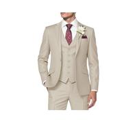 Completo da uomo in 3 pezzi, slim fit, per lavoro, matrimonio, sposo, ballo di fine anno, con un bottone, giacca, gilet, pantaloni, set smoking, Beige, XS
