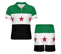 Completo Da Uomo In Due Pezzi Tuta Estiva Con Polo A Maniche Corte E Pantaloncini Abbigliamento Casual Da Spiaggia Divertente Stampa Con La Bandiera Repubblica Araba Siriana Per Il Tempo Libero