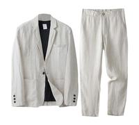 Completo da Uomo in Lino retrò da 2 Pezzi, Completo Uomo Estivo 2 Pezzi, Giacca con vestibilità Comoda e Pantaloni Elasticizzati in Vita, Color Albicocca Medio