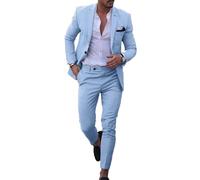 Completo da uomo in lino, stile casual, 2 pezzi, vestibilità regolare, blazer con un bottone, giacca e pantaloni per ballo di fine anno e festa di nozze