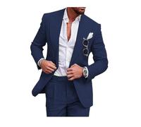 Completo da uomo in lino, stile casual, 2 pezzi, vestibilità regolare, giacca e pantaloni in lino con un bottone, per ballo scolastico, cena di nozze, Marina Militare, 52