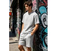 Completo da uomo in maglia a nido d'ape, due pezzi, top a maniche corte girocollo e pantaloncini con coulisse con tasche per l'estate casual